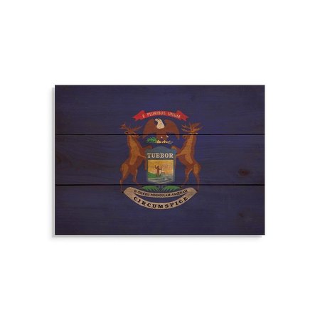 WILE E. WOOD 15 x 11 in. Michigan State Flag Wood Art FLMI-1511